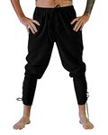 YAOHUOLE Pirate Cotton Linen Pants Men Renaissance Costume Medieval Pants Viking Men Drawstring Black L