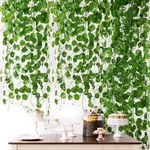 TREEWING Plastic 10Pcs Decorative Plant Leaves Vine;Pine;Fern;Ivy Creeper Hanging With Green Artificial Leaves 7.02 Feet Long Garland For Party, Home, Wedding, Festivals (Green Leaves, 10)