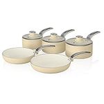 Swan Retro SWPS5020CN 5 Piece Aluminium Pan Set With Glass Lid, Non Stick Ceramic Coating, Cream