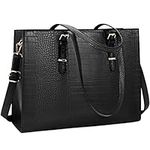 Laptop Bag for Women 15.6 Inch Computer Large Tote Bag Organizer Leather Shoulder Bag Travel Briefcase for Work Waterproof Messenger Bag, Black