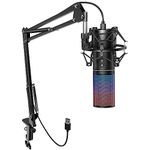 TONOR RGB USB Microphone Kit, PC Condenser Mic Bundle with Boom Arm Stand for Gaming Streaming Podcast Recording Studio Singing Discord YouTube Gamer Compatiple with Computer Laptop Mac PS4/PS5 Q9S