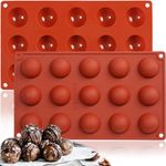 Chocolate Molds Silicone Semi-Sphere 15 Cavities 2-Pack 1.5" for Cocoa Bomb Truffles Jelly Fat Bombs Gelatina, Small Baking Half Sphere Candy Molds, Homemade Freeze Food Grade BPA Free Oven Safe