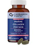 Carbamide Forte Hydrolyzed Marine Collagen Supplements for Women & Men | 3000mg Marine Collagen Peptides with Biotin & Hyaluronic Acid - Type 1 Marine Collagen Powder | Marine Collagen Tablets for Women & Men - 90 Tablets