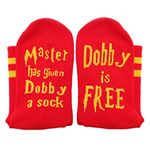 “Master has given Dobby a sock, Dobby is FREE” Socks by Smith’s® - Red & Gold House Colours | Crew Cotton Socks for Women Ladies & Children | 30 Day Guarantee!