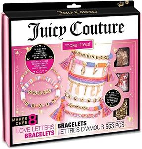 Make It Real - Juicy Couture Love Letters Bracelet Making Kit - Kids Jewelry Making Kit - DIY Charm Bracelet Making Kit for Girls - Friendship Bracelets with Flat Clay Beads for Girls 8-10-12-14