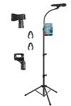 Microphone Stand,Portable Microphone Tripod with Phone Holder,Detachable Gooseneck Mic Stand - Adjusted Height From 3 to 6 Feet - with 2 Standard Mic Clips