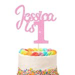 1st Birthday Cake Topper | Personalised 1 2 3 Cake Topper | Happy Birthday Decorations | Double Sided Glitter Card Any Name Age Customized - Multicolour Glitter Cake Decoration(Baby Pink)