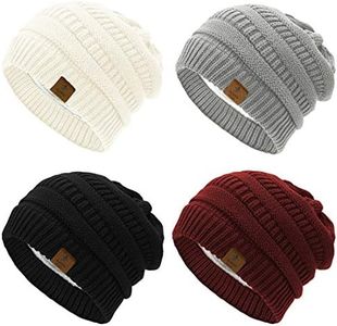 Durio Beanies Beanie for Women Winter Womens Beanie Fleece Lined Beanie Hat A Black & Burgundy & Light Grey & Ivory