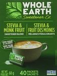 Whole Earth Sweetener Company Stevia & Monk Fruit Sweetener, Erythritol Sweetener, Sweet Leaf Stevia Packets, Sugar Substitute, Natural Sweetener, 40-Count