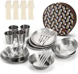 Odoland Messware Kit, Stainless Steel Camping dinnerware, Camping Cooking Tableware, Camping Cutlery Organizer Utensil with Plates and Bowls Set for Backpacking, Hiking, Picnic.