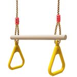 MUEUSS Children Trapeze Swing Bar with Gym Rings, Wooden Playset & Locking Carabiners for Kids (1 Set)