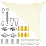 Belle Vous Cream Triangle Sun Shade Sail Set - 2 x 2 x 2m/6.5 x 6.5 x 6.5ft Waterproof Sunshade Awning Canopy with Ropes - Outdoor UV Block Sunscreen Canopy Shelter for Garden Patio or Backyard