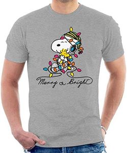 Peanuts Merry and Bright Snoopy Christmas Men's T-Shirt Heather Grey