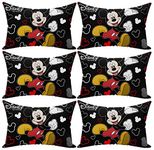 Kuber Industries Disney Mickey Print Silk Special Long Crush Pillow Cover- Set of 6, Black-KUBMART10052