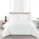 My home store White King Size Duvet Cover Sets - 100% Cotton Hotel Quality Stripe Quilt Cover Bedding Sets with 2 Pillowcases - Hypoallergenic Button Closure Soft Breathable Bed Covers