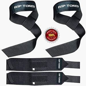 Rip Toned Lifting Straps + 18-inch Wrist Wraps Bundle (1 Pair of Each) for Weightlifting, Workout, Gym, Powerlifting, Bodybuilding