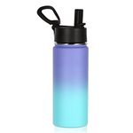 Volhoply 18oz Kids Insulated Water Bottle,Stainless Steel Water Bottles with Straw Lid,Double Wall Vacuum Reusable Metal Thermos Water Bottle,Wide Mouth Sports Flask for Cold Drink(Purple Blue,1 Set)