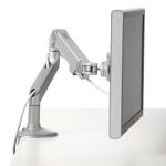 Humanscale M8 Adjustable Articulating Monitor Arm - Two Piece Clamp On Mount with Base - Silver with Gray Trim