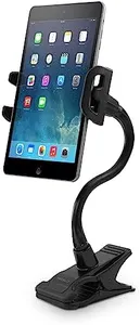 Macally Adjustable Gooseneck Tablet Holder & Phone Clip - Works with Phones & Tablets up to 8” - Flexible Phone Holder & Tablet Mount with Clip On Clamp for Desks up to 1.75” Thick (CLIPMOUNT),Black