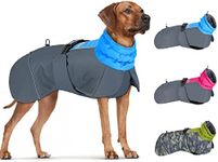 SlowTon Dog Winter Coat, Adjustable Warm Fleece Lining Dog Jacket with Leash Opening Reflective Stripe, Windproof Cold Weather Dog Vest Dog Apparel for Medium Large Dogs (Blue,L)