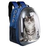 Buraq Astronaut Space Transparent Capsule Air Breathable Airline Approved Transparent Carrier Backpack with Nylon Collor for Travel, Hiking and Outdoor for Puppies & Cats (Navy Blue)