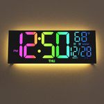 YISILE Digital Wall Clock Large Display, 13" Large Digital Wall Clock with RGB Color Remote Control, Automatic Brightness Dimmer Big Clock with Night Lights, Auto DST, Date Week,Perfect for Gift