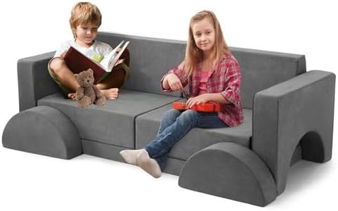 GarveeHome Kids Play Couch, 8PCS Toddler Couch Modular Kids Play Couch Sofa for Playroom Nursery, Kids Convertible Sofa with Removable Cover, Dark Grey