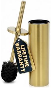 Gold Toilet Brush and Holder Set - Stainless Steel Gold Toilet Bowl Brush and Holder with Replaceable Head, Removable Inner Bowl, and Splash Guard - Dense Bristles for Thorough Cleaning