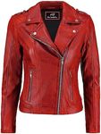 Jild Biker Style Vintage Leather Jacket Women - Casual Fashion Motorcycle Zip-Up Lightweight Coat Collar Women Leather Jacket (Red-M)