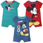 Disney Baby Boys' Mickey 3 Pack Rompers, Mickey Blue, 6-9 Months