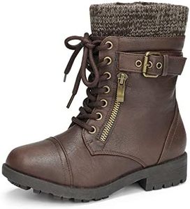 DREAM PAIRS Girl's Mid Calf Combat Ankle Lace up Boots Brown Size 5 Big Kid