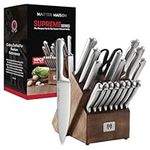 19-Piece Stainless Steel Kitchen Knife Set with Knife Block | Master Maison German Stainless Steel Knives with Knife Sharpener & 8 Steak Knives | Professional Butcher Block Knife Set for Kitchen