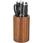 Enoking Universal Knife Block Holder with Plastic Lid, Acacia Wood Knife Block Without Knives for Scissors, Sharpening Rod and Knives, Round Knife Storage Organizer Display