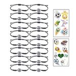 GVSAVY 16 Pieces Football Bracelets with 2 Pieces Football Tattoo Stickers, Handwoven Alloy Bracelet, Adjustable Football Charms, Cute Party Accessories, Suitable for Gathering, Party(Black)