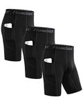 Roadbox Compression Shorts Mens 3 Pack with Pockets, Sports Underwear Base Layer Shorts, Quick-Drying Fabric Protect Leg Skin, for Running, Gym, Shorts, Cycling, Rugby