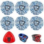 RinseClean Spin Mop Replacement Head with 1 Rotating Mop Base -6 Pack Spin Mop Refills Compatible with EasyWring RinseClean Dual System,Microfiber Spin Mops for Floor Cleaning