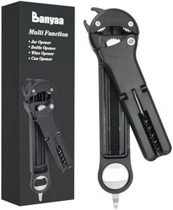 Banyaa 7 in 1 Jar Opener Bottle Opener and Wine Opener for Seniors with Arthritis, Weak Hands, Multi Retractable Magnetic Can Opener, Original Kitchen Lid Opener Tool (Black)