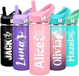 Personalized Kids Water Bottle with Name, Back to School Gifts for Boys Girls, 18oz Custom Cup with Straw, Customized Cup with 50+ Icons & 12 Colors, Christmas Birthday Gifts (Engraved Christmas)