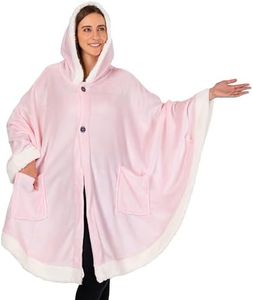 PAVILIA Wearable Blanket for Adult Women, Cozy Plush Fleece Blanket Poncho Cape with Hood, Super Soft Shawl, Angel Wrap Throw for Office, Light Pink