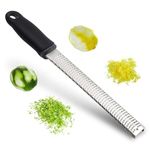 AVMART Lemon Zester & Cheese Grater - Parmesan Cheese, Lemon, Ginger, Garlic, Vegetables, Fruits - Razor-Sharp Stainless Steel Blade Protective Cover, Dishwasher Safe 12 Inch (Black)