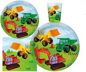 Serves 30 Complete Party Pack Kids Construction Birthday Party Supplies 9" Dinner Paper Plates 7" Dessert Paper Plates 9 oz Cups 3 Ply Napkins Construction Themed Birthday Supplies