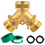 Hourleey Brass Garden Hose Splitter (2 Way), Solid Brass Hose Y Splitter 2 Valves with 2 Extra Rubber Washers (Brass)