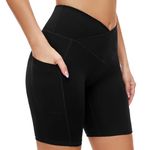 SIMIYA Women's Cycling Shorts High Waisted Gym Shorts with Pockets Breathable Quick Dry Yoga Running Shorts Leggings (Black,M)