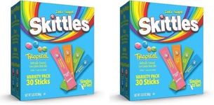 Skittles Singles To Go Tropical Variety Pack, Watertok Powdered Drink Mix, Includes 4 Flavors, Strawberry Starfruit, Mango Tangelo, Kiwi Lime, Pineapple Passionfruit, 1 Box (30 Servings) (Pack of 2)