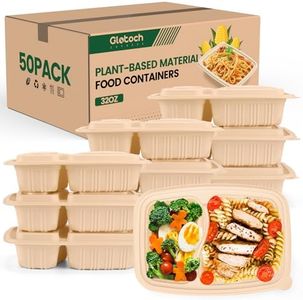 100 Piece (50 Pack) Meal Prep Containers Reusable - 2 Compartment 32 oz Cornstarch Food Storage Containers with Lids- Plastic Lunch Box for Salad - Take Out Containers - Microwave & Freezer Safe
