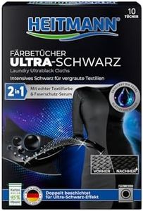 HEITMANN 2 in 1 Dye Cloths Ultra Black: Colour Restoration & Care for Greyed, Brushed Black Clothes, Colour Cloths with High-Quality Textile Paint, for Use in The Washing Machine, Pack of 10