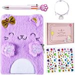 PJDRLLC Diary for Girls with Lock and Keys, Kids Journal Travel Notebook for Writing, Cute Secret Diary with Multicolored Pen, Stickers, Bracelet, Practical Gift for Birthday, Easter (A Cute Cat)