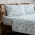 Mellanni Cotton Flannel Sheets Queen Size - Double Brushed for Extra Softness & Warmth - Luxury Lightweight Sheets Set - Deep Pocket Fitted Sheet up to 16 inch - 4 PC Set (Queen, Blue/Gray Snowflakes)