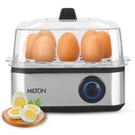 Milton 2-in-1 Egg Boiler & Poacher | Boils 8 Eggs, Poaches 4 Eggs | 3 Egg Boiling Types Hard, Soft, Medium | Steam Vegetables | Auto Cut Off | Stainless Steel Body with Transparent Lid | 500W