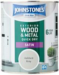 Johnstone's - Quick Dry Satin - Ashford Grey - Satin Finish - Exterior Wood & Metal - Resistant to cracking & peeling - 6 years of life - 12m2 Coverage per Litre - 0.75 L